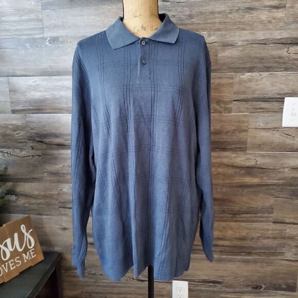 Arrow Mens Polo Pullover XL Navy Blue Gray Long Sleeve - Picture 1 of 8